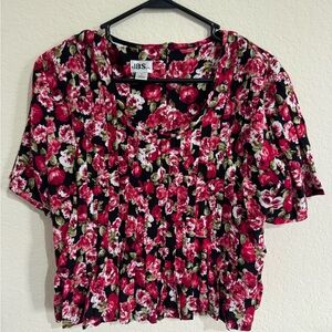 J.B.S. Women's Floral Blouse - Red and Green vintage